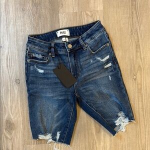 PAIGE Blue Distressed Denim Shorts